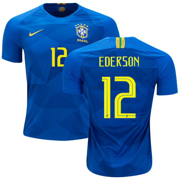 Brazil #12 Ederson Away Kid Soccer Country Jersey - Click Image to Close
